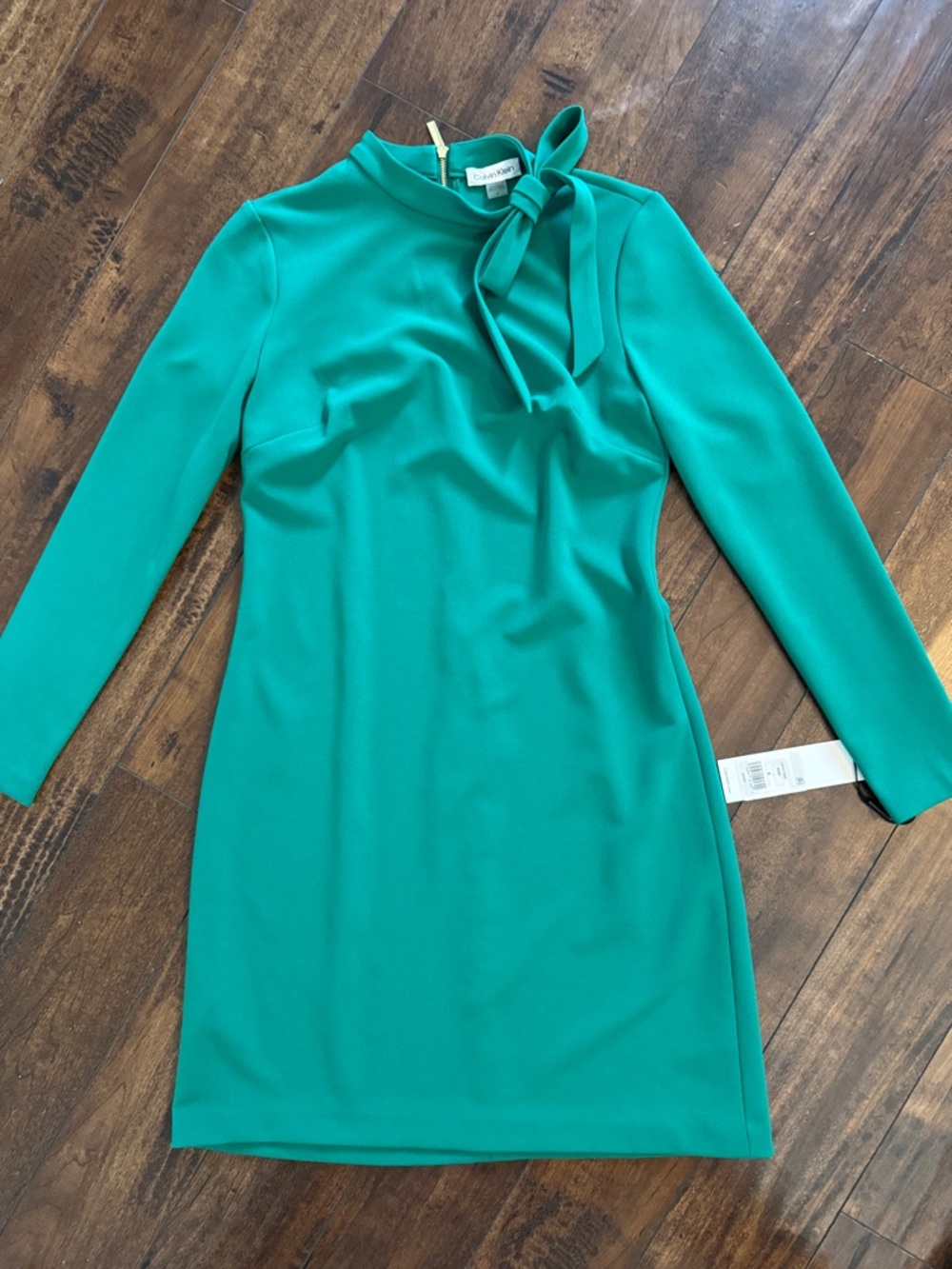 Calvin Klein Emerald Green Long-Sleeve Tie-Neck Dress